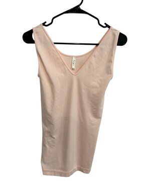Skinny Tees OS Light Pink V-Neck Stretch Tank Top Soft Girl Neutral Aesthetic